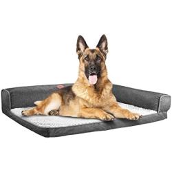 DEKOHM Orthopedic Dog Bed, L-Shaped Chaise Lounge, Fluffy Plush Mattress for Joint Relief, Pet Sofa Couch for Cats and Dogs with Removable & Washable Cover, Large Size 36'' x 24'' x 8'', Grey