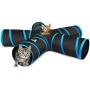 Pawaboo Cat Toys, Cat Tunnel Tube 5 Way Tunnels Extensible Collapsible Cat Play Tent Interactive Toy Maze Cat House with Balls and Bells for Cat Kitten Kitty Rabbit Small Animal, Black & Light Blue