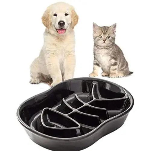 Slow Feeder Cat Dog Bowl Ceramic Kitten Bowl Fun Interactive Feeder Bowl Preventing Pet Feeder Anti-Gulping Healthy Eating Diet cat Bowls