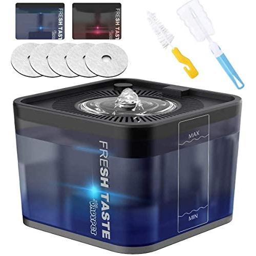 DADYPET Cat Water Fountain 84oz/2.5L Pet Fountain with 5 Filters, Auto Power Off Pump with LED Light, Automatic Pet Drinking Fountain with Silent Pump(<20dB) , Translucent for Water Level Visible