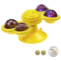 Malier Windmill Cat Toy, Interactive Rotating Turntable Teasing Toys with Flash Lights Catnip Balls and Strong Suction Cup, Multifunction Catnip Toys, Self Groomer Massage Toy for Kitten Cat