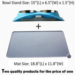 ZEXPRO Double Pet Food Bowls - Dog Bowls & Cat Bowls Made with Premium Stainless - Raised Feeding Stand with Non-Slip Silicon Mats Made with PP - Perfect for Cats and Small Dogs