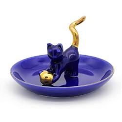 3 Individuals Ring Holder for Jewelry Ceramic Cat Table Decor Stand ( Royal Blue Kitty + White Cat Bowl + Boutique Blue Cat)