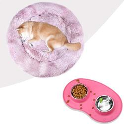 Vivaglory Super Cozy & Warm Donut Pet Bed+Dog Bowls