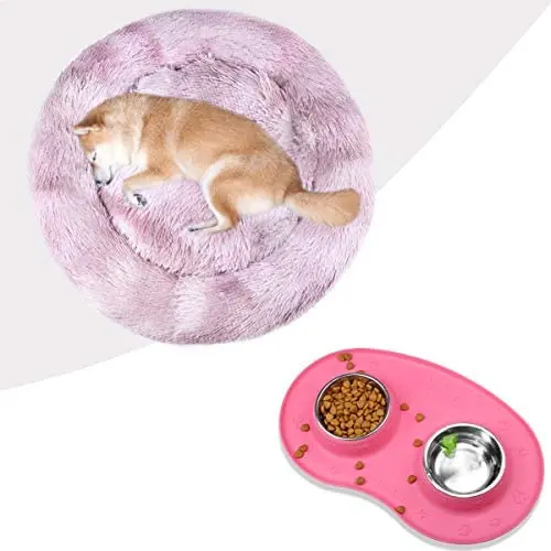 Vivaglory Super Cozy & Warm Donut Pet Bed+Dog Bowls Vivaglory Super Cozy & Warm Donut Pet Bed+Dog Bowls
