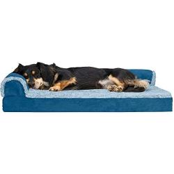 Furhaven Pet Dog Bed - Cooling Gel Memory Foam Faux Fleece and Chenille Soft Woven Traditional Sofa-Style Living Room Couch Pet Bed with Removable Cover for Dogs and Cats