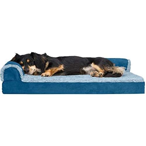 Furhaven Pet Dog Bed - Cooling Gel Memory Foam Faux Fleece and Chenille Soft Woven Traditional Sofa-Style Living Room Couch Pet Bed with Removable Cover for Dogs and Cats