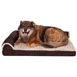 Furhaven Pet Dog Bed - Cooling Gel Memory Foam Faux Fleece and Chenille Soft Woven Traditional Sofa-Style Living Room Couch Pet Bed with Removable Cover for Dogs and Cats