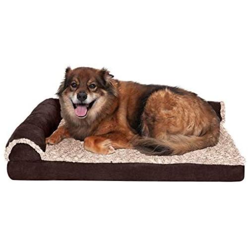 Furhaven Pet Dog Bed - Cooling Gel Memory Foam Faux Fleece and Chenille Soft Woven Traditional Sofa-Style Living Room Couch Pet Bed with Removable Cover for Dogs and Cats