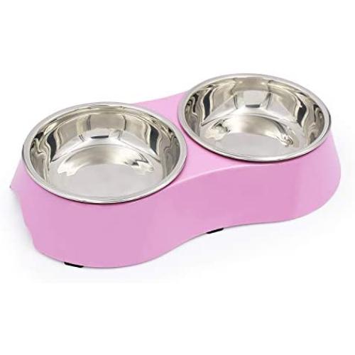 KLASKWARE Stainless Steel Pet Bowl,Double Small Dog Bowl with Non-Skid Rubber Feet, Food Water Dish Feeder for Dogs Cats and Pets