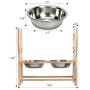 Niubya Dog Bowl with Elevated Stand, Bamboo Framed Raised Bowls for Cats and Small Dogs with Adjustable and Anti-Slip Legs, Include 2 Stainless Steel Bowls