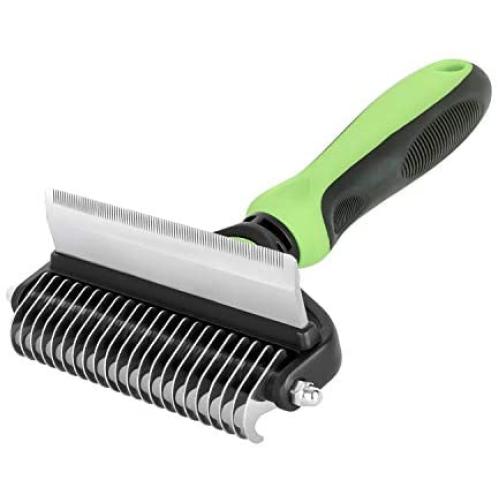 Youmi 2 Sided Undercoat Rake for Dog& Cat, 22+87 Rounded Teeth Deshedding Brush, Dog Cat Grooming Tool for Deshedding, Mats & Tangles Removing, No More Nasty Shedding and Flying Short to Long Hair