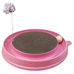 WWYM Cat Scratcher, Cat Scratchpad with Ball Mouse, Circular Plastic Corrugated Paper Cat-Scratchpad Toy Cat-Tease Plate Pet Supplies,Pink