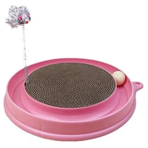WWYM Cat Scratcher, Cat Scratchpad with Ball Mouse, Circular Plastic Corrugated Paper Cat-Scratchpad Toy Cat-Tease Plate Pet Supplies,Pink WWYM Cat Scratcher, Cat Scratchpad with Ball Mouse, Circular Plastic Corrugated Paper Cat-Scratchpad Toy Cat-Tease Plate Pet Supplies,Pink