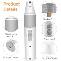 Dog Nail Grinder Nail Files Grinder Dog Nail Trimmer and Gromming Tools Powerful 2 Speed Rechargeable Electric Pet Claw for Large Small Dogs Cats, White