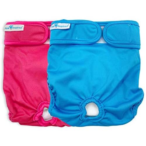 Paw Inspired Washable Dog Diapers | Reusable Dog Diapers | Washable Female Dog Diapers | Cloth Dog Diapers for Dogs in Heat, or Dog Incontinence Diapers (Large (2 ct.), Assorted (White Lining))
