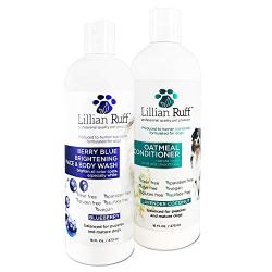 Lillian Ruff Berry Blue Brightening Face & Body Wash & Oatmeal Conditioner For Dogs and Cats - Tear Free With Aloe For Normal, Dry & Sensitive Skin – Remove Tear Stains Add Shine & Luster Coats
