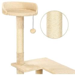 NA Premium Cat Tower Large Size Cat Tree for Activity with Tunnel 3 Tier Platform with Scratching Post and Toy Ball,Tan