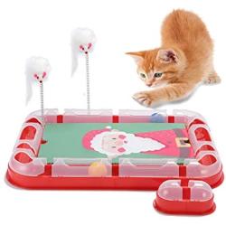 PGFUN 3 in 1 Cat Track Toy with Scratching Pad, Reversible & Replaceable Cardboard Cat Scratcher with Balls & Wand Toy