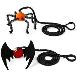 Halloween 2 Pcs Cat Kitten Toys, Flying Finger Pet Toys with Bat Spider Design, Cat Halloween Elastic Springs Finger Teaser Toys, Interactive Pet Teaser Toy with Bell, Cats Scratchers Accessories