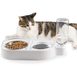 Qucey Double Cat Dog Bowls Pet Automatic Water Dispenser Detachable Bowl No-Spill Pet Food Water Bowls Feeder for Cats and Small Dog