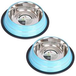 Iconic Pet Elegant 2 Pack Stainless Steel Color Splash Food/Water Bowls with Non Skid Noise Free Rubber Base