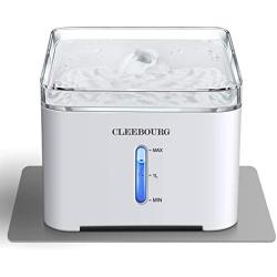 CLEEBOURG Cat Water Fountain, 2L Automatic Dog Water Dispenser Electric Water Drinking Fountain with 3 Flow Settings & 2 Replacement Filters & 1 Silicone Mat for Cats Dogs Multiple Pets