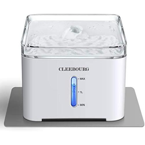 CLEEBOURG Cat Water Fountain, 2L Automatic Dog Water Dispenser Electric Water Drinking Fountain with 3 Flow Settings & 2 Replacement Filters & 1 Silicone Mat for Cats Dogs Multiple Pets