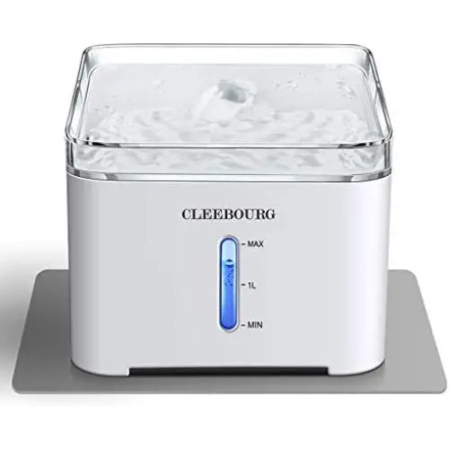 CLEEBOURG Cat Water Fountain, 2L Automatic Dog Water Dispenser Electric Water Drinking Fountain with 3 Flow Settings & 2 Replacement Filters & 1 Silicone Mat for Cats Dogs Multiple Pets CLEEBOURG Cat Water Fountain, 2L Automatic Dog Water Dispenser Electric Water Drinking Fountain with 3 Flow Settings & 2 Replacement Filters & 1 Silicone Mat for Cats Dogs Multiple Pets