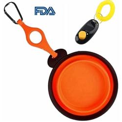 Visky Pet Travel Bowl Dog Water Food Bowl TPE Material Collapsible Portable Bowls With Carabiner and Clicker -Orange