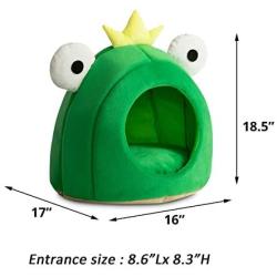 Hollypet Cozy Pet Bed Warm Cave Nest Sleeping Bed Frog Shape Puppy House for Cats and Small Dogs, 17 x 16 inches