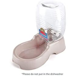Flexzion Pet Water Dispenser Station, Beige (3/8 Gallon) Auto Replenish Gravity Waterer Drinking Fountain Bottle Bowl Dish Portable Stand for Small Dog Cat Animal