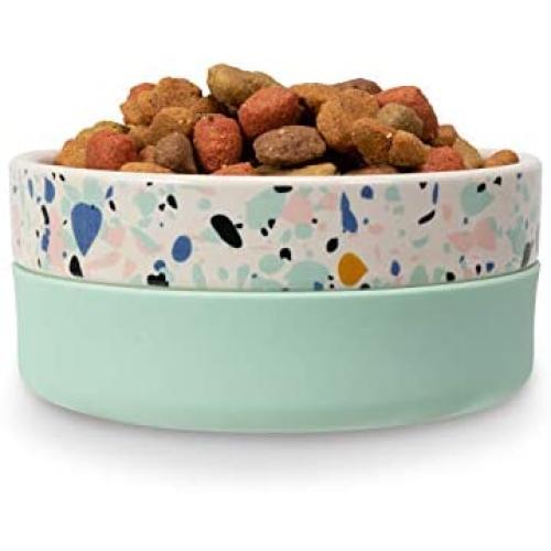 Now House for Pets by Jonathan Adler Now House Mint Terrazzo Duo Bowl, Small | Dishwasher Safe, Easy Clean Dog Bowl with Anti-Skid Lid | Dual Functionality Bowl for Dogs for Storage or Travel