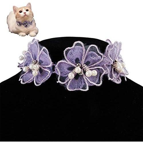 Chenyouwen Pet Toys Great Pet Jewelry Collar Creative Teddy Lace Flower Lace Bib Cute Cat Necklace, Size: M(White) (Color : Purple)