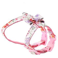 Adjustable Dog Harness, Printing Flower Pattern Bowknot Pet Harness Soft Bow Tie Outdoor Pet Vest Strap Lead for Small Medium Dogs Puppy