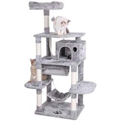 BEWISHOME Cat Tree Condo Furniture Kitten Activity Tower Pet Kitty Play House with Scratching Posts Perch Hammock Tunnel MMJ02