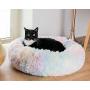 AmazinglyCat Marshmallow Cat & Small Dog Bed – Extra Fluffy, Round Cat Bed with Non-Slip Bottom + Throw Blanket Calms Pets with Softness & Warmth – Donut Bed & Pet Essentials, Rainbow, 23 in.