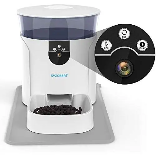 Automatic Dog Feeder with Camera, XYZCREAT 7L Auto Cat Feeder Food Dispenser for Small & Medium Pets, Smart Pet Feeder supports Voice and Video Recording, Programmable Timer for up to 10 Meals Per Day