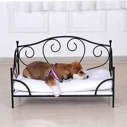 BabyLand Summer Metal Frame Pet Bed, Animal Lounge Detachable Bed with Velvet Mattress