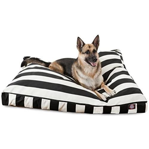 Black Vertical Stripe Medium Rectangle Indoor Outdoor Pet Dog Bed With Removable Washable Cover By Majestic Pet Products