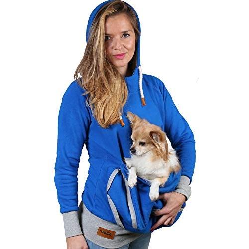 Pet Pouch Hoodie Small Pet Carrier - Dog Cat Pouch Hoodie Sweatshirt Kangaroo Pocket Holder - No Ears - Womens Fit