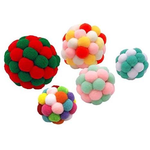 CatYou 5PCS Cat Ball Toys with Bell, Cat Pompom Ball Interactive Toys