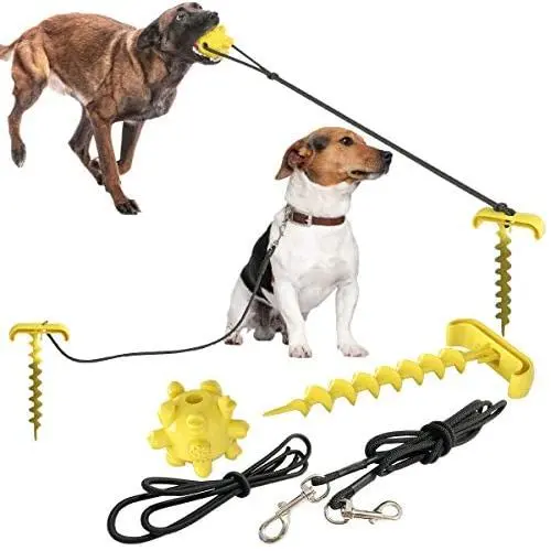 Dog Tie Out Cable and Stake, 10.19'' Sturdy Stake for Dog Tie Out with Dog Chew Toy and Elasticity Dog Chain for Camping Backyard, Great for Small Medium Large Dogs Up to 120 lbs Dog Tie Out Cable and Stake, 10.19'' Sturdy Stake for Dog Tie Out with Dog Chew Toy and Elasticity Dog Chain for Camping Backyard, Great for Small Medium Large Dogs Up to 120 lbs