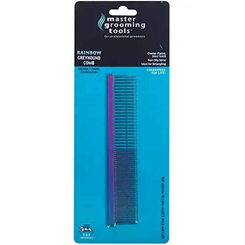 Master Grooming Tools Rainbow Greyhound Combs — European-Style Combs for Grooming Dogs - Medium/Coarse, 7½''