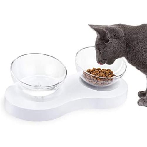 HIRALIY Raised Cat Food Bowls,Tilted Pet Raised Bowls with Stand for Cats and Small Dogs, Double Cat Water Bowls Adjustable Height 20 Degree Neck Spine Protective