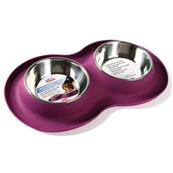 Pet Parade Dual Bowl Silicone Mat-Mess - Free Feeding Bowl for Cats & Dogs - Non-Skid Silicone Base - Machine Washable Stainless Steel Bowls - Available in 5 oz. or 12 oz. Bowls