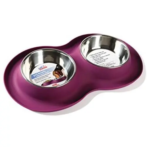 Pet Parade Dual Bowl Silicone Mat-Mess - Free Feeding Bowl for Cats & Dogs - Non-Skid Silicone Base - Machine Washable Stainless Steel Bowls - Available in 5 oz. or 12 oz. Bowls Pet Parade Dual Bowl Silicone Mat-Mess - Free Feeding Bowl for Cats & Dogs - Non-Skid Silicone Base - Machine Washable Stainless Steel Bowls - Available in 5 oz. or 12 oz. Bowls