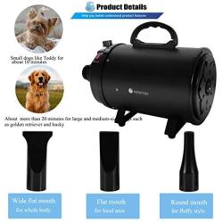 NEWTRY Dog Dryer Hair Force Dryer Stepless Adjustable Speed Temperature High Velocity Dog Cat Hair Dryer Professional Pet Grooming Blower 2000W/3.2HP Reduce Noise Heat Insulation (Black)