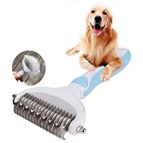 Folomie Pet Grooming Tool - Dematting Comb with 2 Sided for Cats & Dogs Professional Undercoat Grooming Rake Brush Double Sided