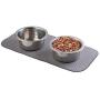 mDesign Premium Quality Microfiber Polyester Pet Food and Water Bowl Feeding Mat for Cats - Ultra Absorbent Reversible Placemat - Folds for Compact Storage - Small - Pewter Gray/Ivory